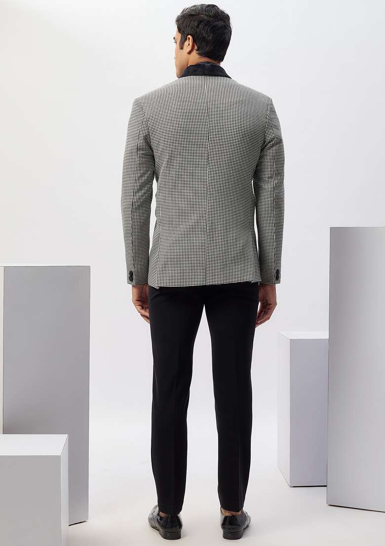 Black Standout Hand Embroidered Rayon Tuxedo For Men - Indya