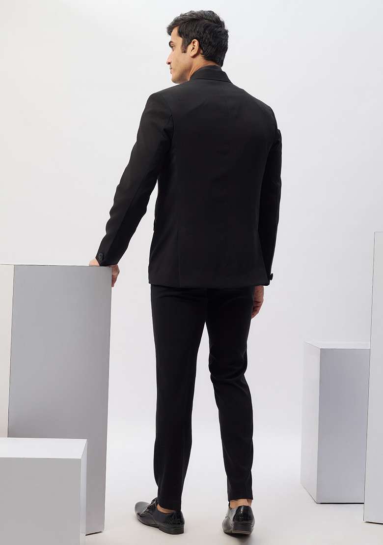 Black Dapper Hand Embroidered Rayon Tuxedo For Men - Indya