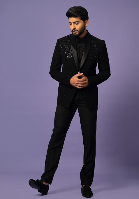 Black Stretchable Blazer Set For Men