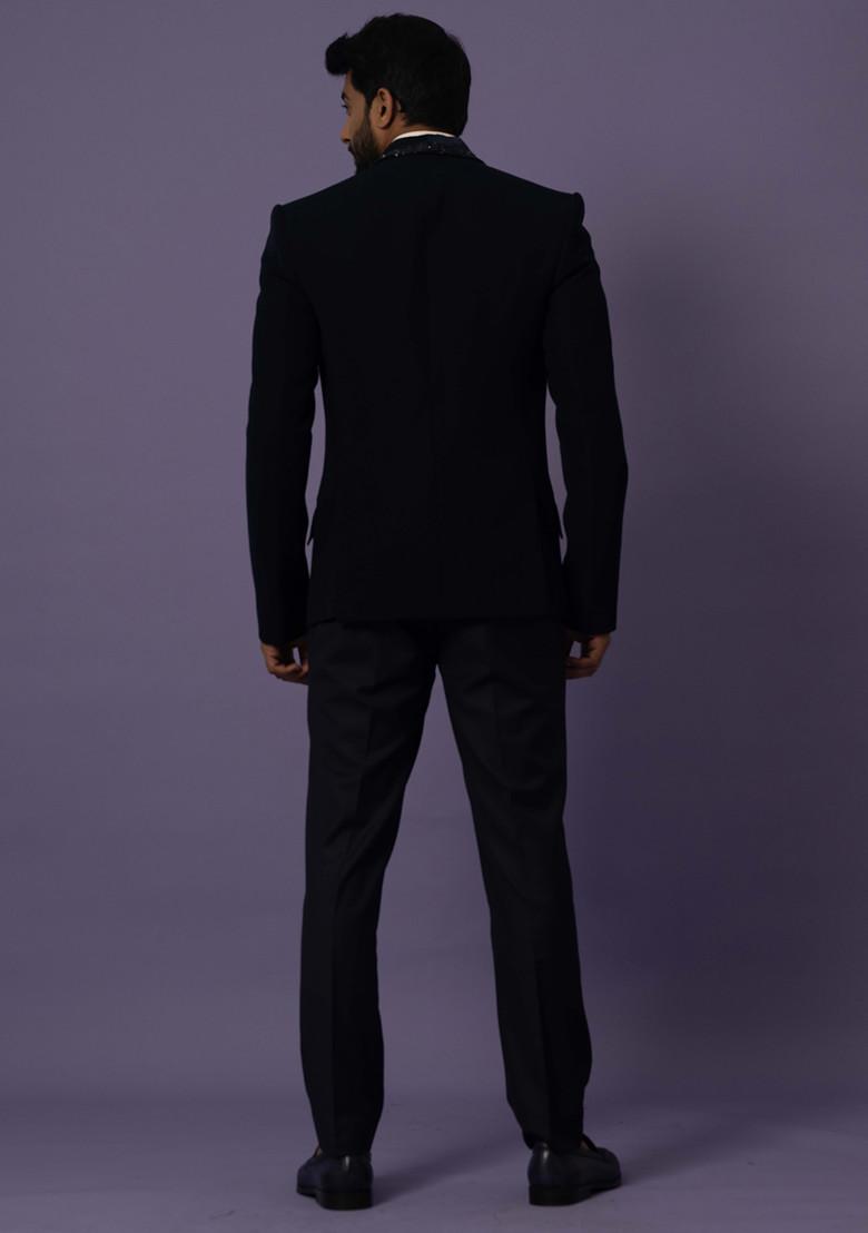 Blue And White Solid Blazer Set For Men