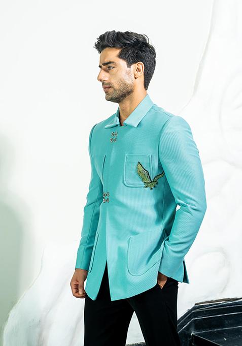 Blush Pink Embroidered Corduroy  Suit For Men