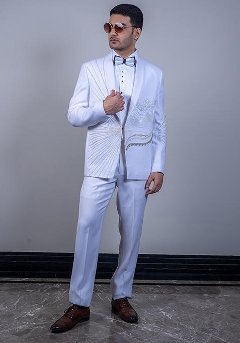 Ivory Embroidered Italian Cationic Tuxedo For Men