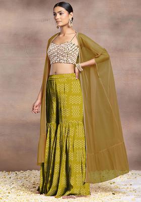 Yellow Sharara Set With Pearl Sequin Hand Embroidered Blouse And Mesh Jacket
