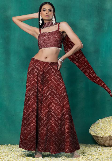 Maroon Sharara Set With Sequin Pearl Hand Embellished Blouse And Choker Dupatta