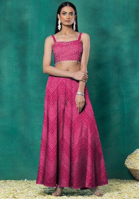 Pink Sharara Set With Sequin Pearl Hand Embellished Blouse And Choker Dupatta