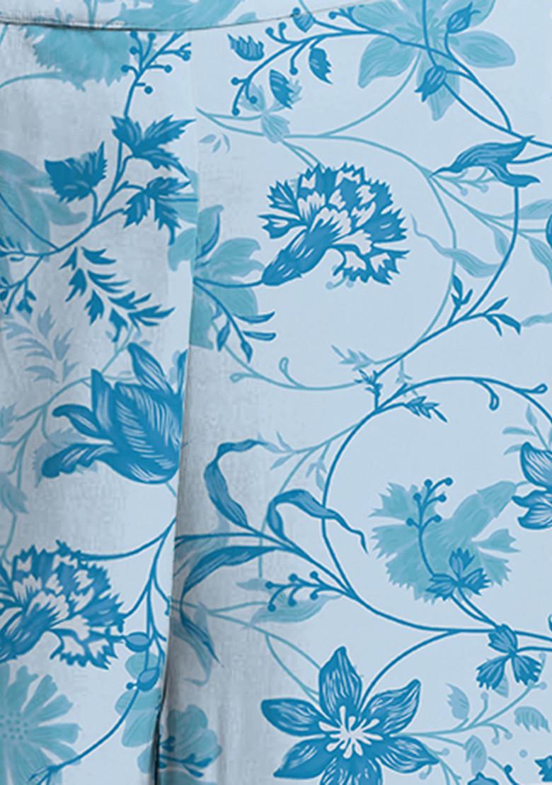 Sea Blue Palazzo Set With Pearl Hand Embroidered Blouse And Choker Dupatta