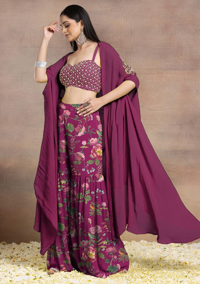 Pink Sharara Set With Geometric Hand Embroidered Blouse And Jacket