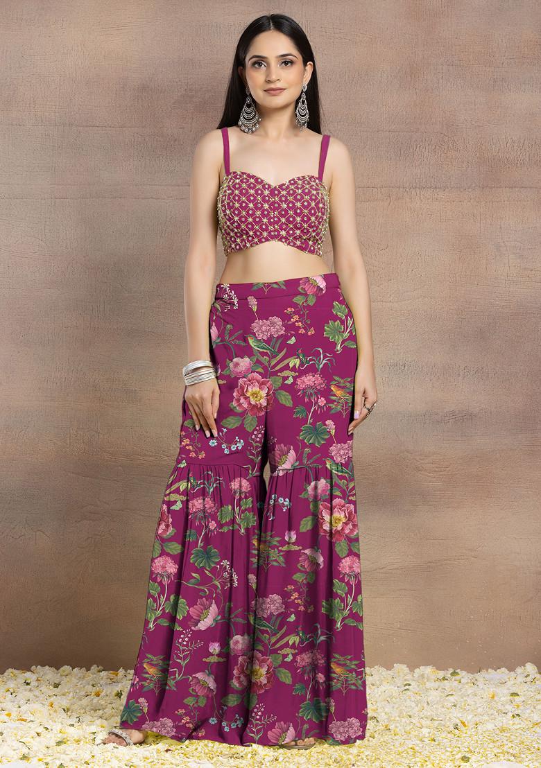 Pink Sharara Set With Geometric Hand Embroidered Blouse And Jacket