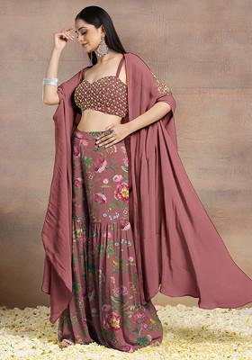 Light Pink Sharara Set With Geometric Hand Embroidered Blouse And Jacket