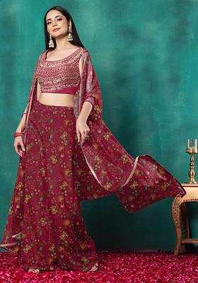 Pink Jacket Set With Sequin Dori Hand Embroidered Blouse And Palazzo