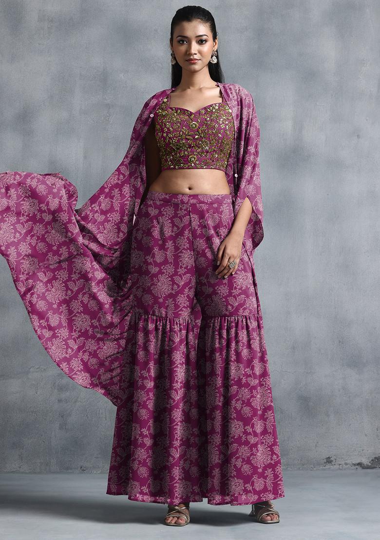 GREY GOLD EMBROIDERED WRAP JACKET FUSION SET