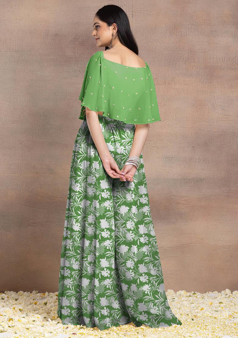 Green Sharara Set With Floral Hand Embroidered Blouse And Choker Dupatta