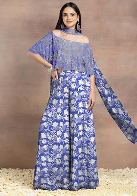 Purple Sharara Set With Floral Hand Embroidered Blouse And Choker Dupatta