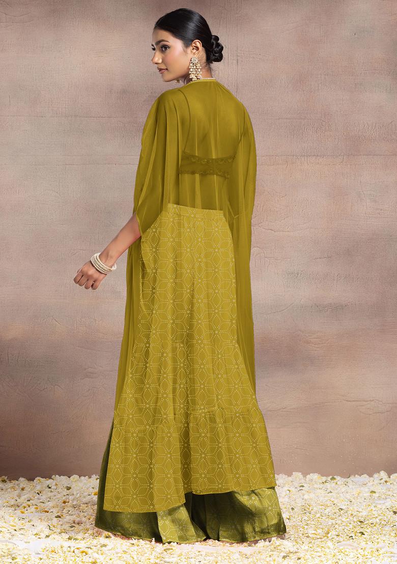 Green Sharara Set With Pearl Sequin Hand Embroidered Blouse And Mesh Jacket