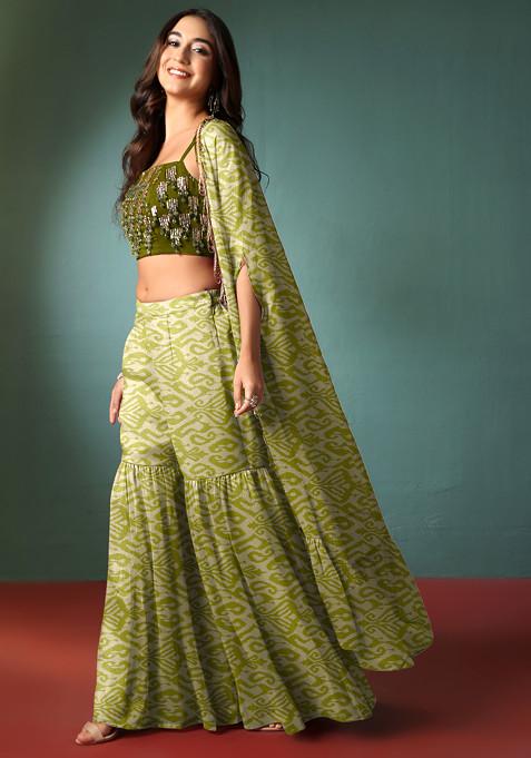 Light Green Sharara Set With Hand Embellished Blouse And Jacket