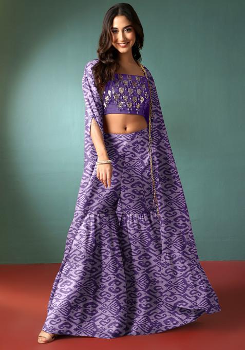 Purple Sharara Set With Hand Embellished Blouse And Jacket