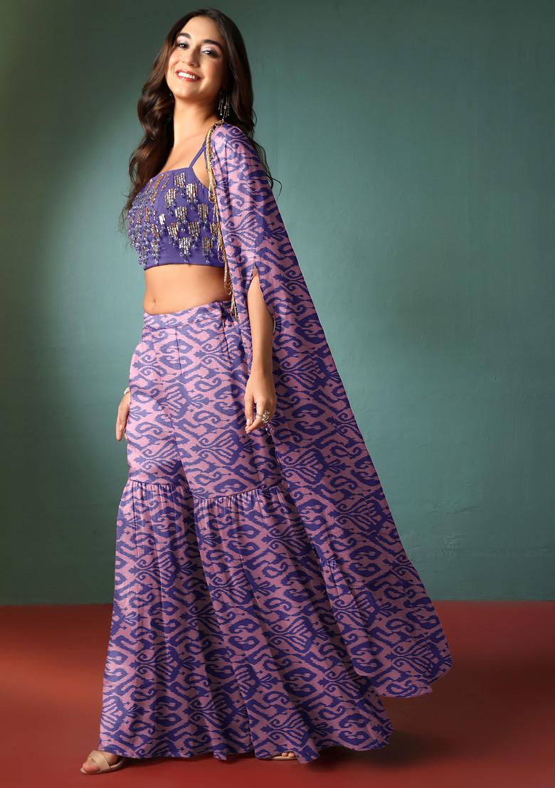 Purple Sharara Set With Hand Embellished Blouse And Jacket