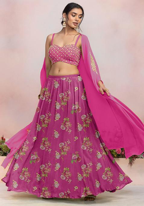 Rani Pink Lehenga Set With Sequin Pearl Hand Embroidered Blouse And Jacket