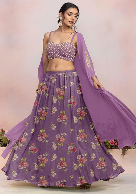 Light Purple Lehenga Set With Sequin Pearl Hand Embroidered Blouse And Jacket