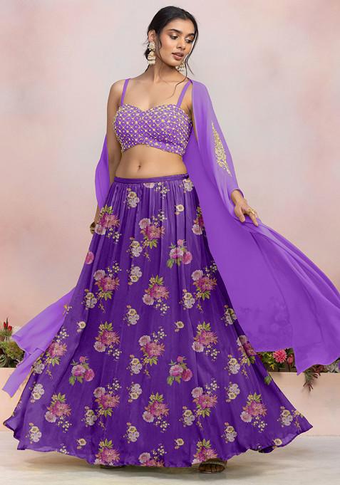 Purple Lehenga Set With Sequin Pearl Hand Embroidered Blouse And Jacket