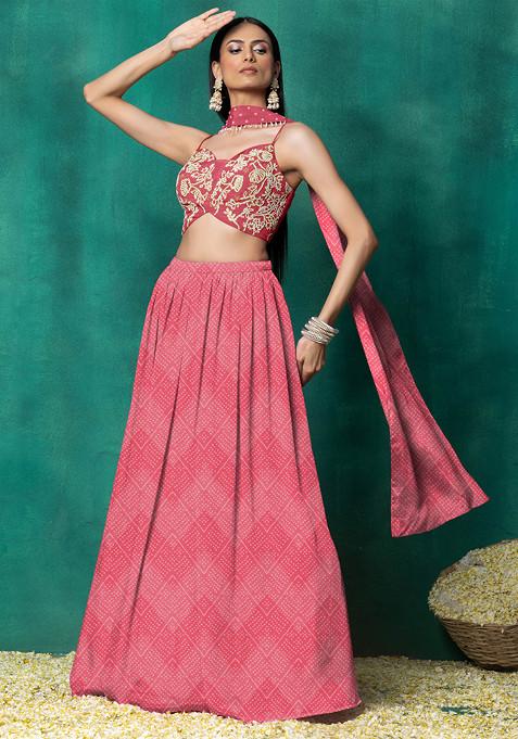 Light Pink Lehenga Set With Floral Pearl Hand Embroidered Blouse And Choker Dupatta