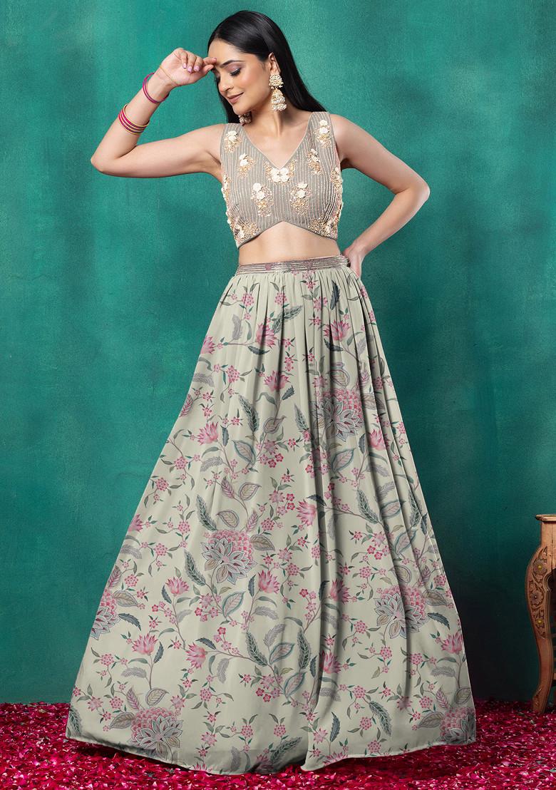 White Lehenga Set With Floral Sequin Hand Embroidered Blouse And Dupatta