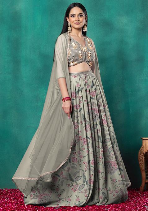 White Lehenga Set With Floral Sequin Hand Embroidered Blouse And Dupatta