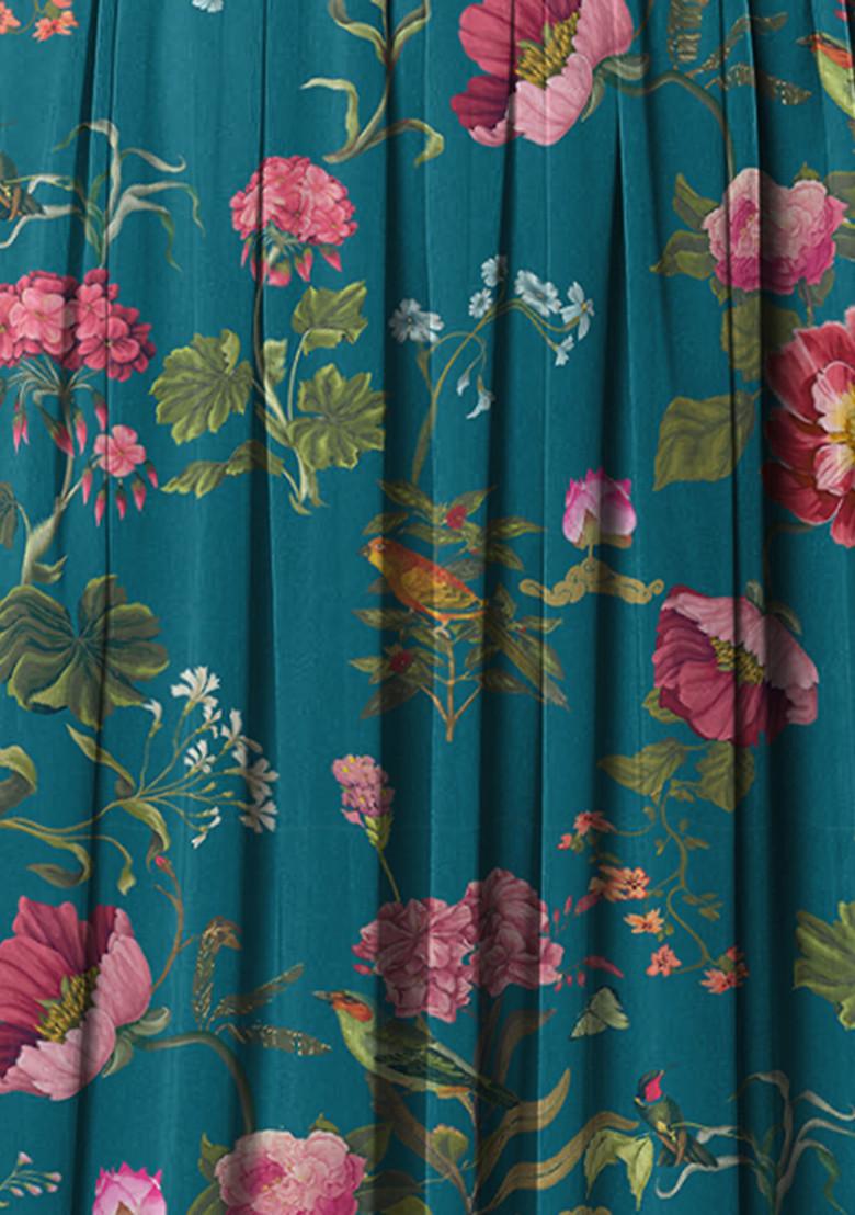 Blue Lehenga Set With Geometric Pearl Hand Embroidered Blouse And Choker Dupatta