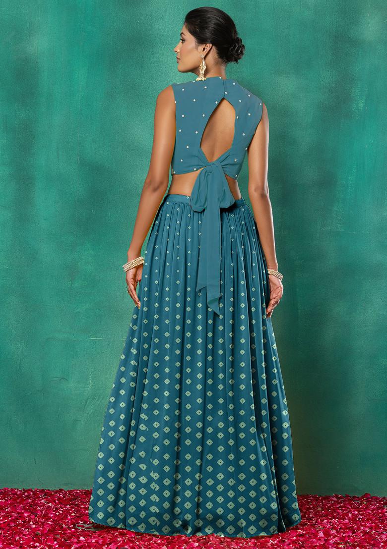 Blue Lehenga Set With Floral Sequin Hand Embroidered Blouse And Dupatta