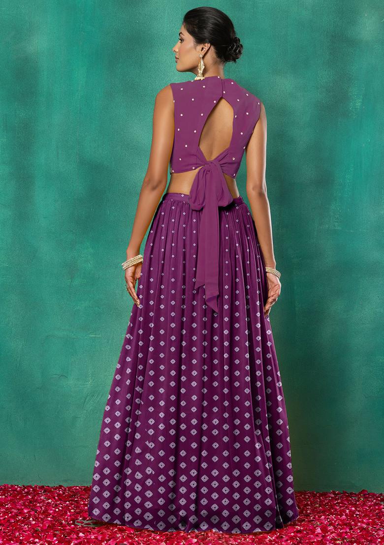 Purple Lehenga Set With Floral Sequin Hand Embroidered Blouse And Dupatta