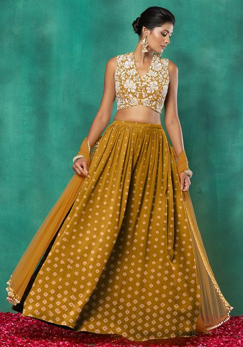 Orange Lehenga Set With Floral Sequin Hand Embroidered Blouse And Dupatta