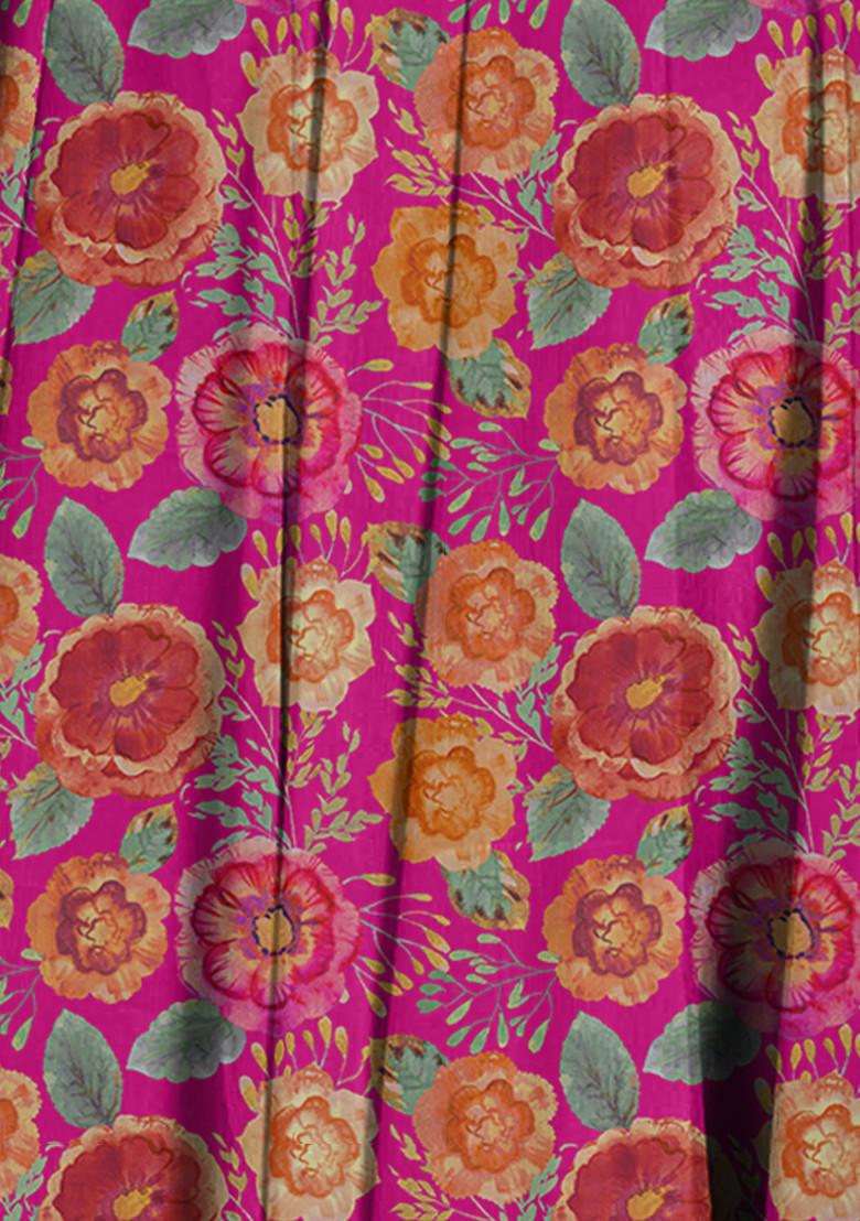 Hot Pink Lehenga Set With Sequin Hand Embroidered Blouse And Mesh Dupatta