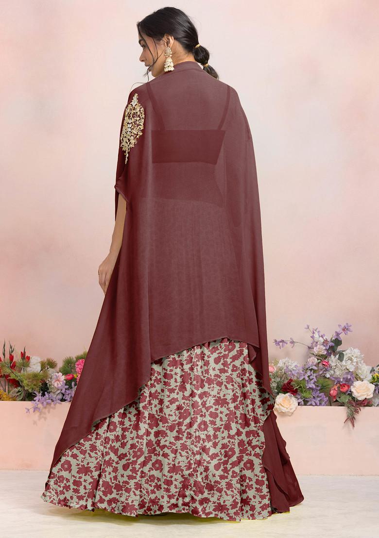 Brown Lehenga Set With Sequin Pearl Hand Embroidered Blouse And Jacket