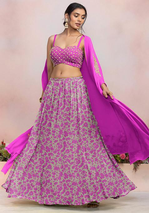 Pink Lehenga Set With Pearl Hand Embroidered Blouse And Jacket