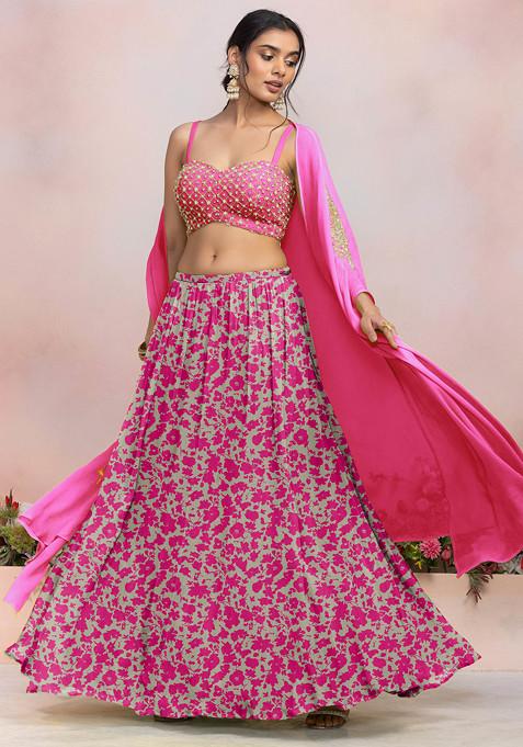 Pink Lehenga Set With Sequin Pearl Hand Embroidered Blouse And Jacket