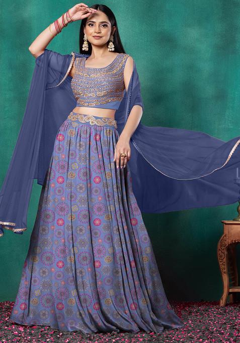 Purple Lehenga Set With Paisley Hand Embroidered Blouse And Dupatta