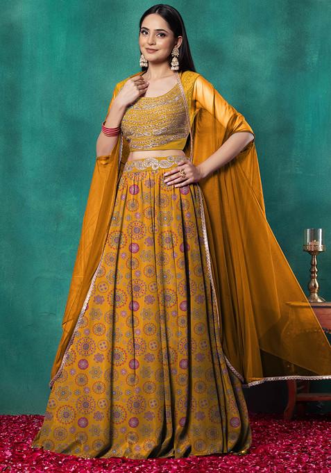 Yellow Lehenga Set With Paisley Dori Hand Embroidered Blouse And Dupatta