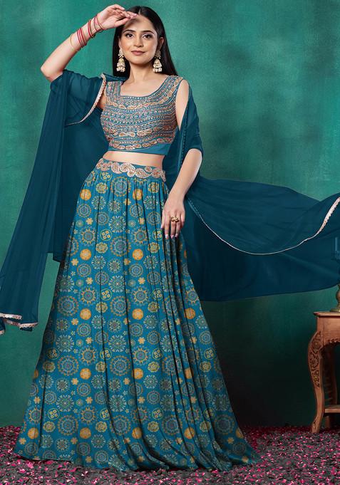 Blue Lehenga Set With Dori Hand Embroidered Blouse And Dupatta