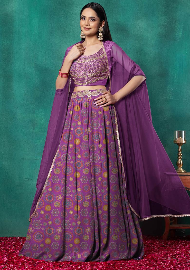 Purple Lehenga Set With Paisley Dori Hand Embroidered Blouse And Dupatta