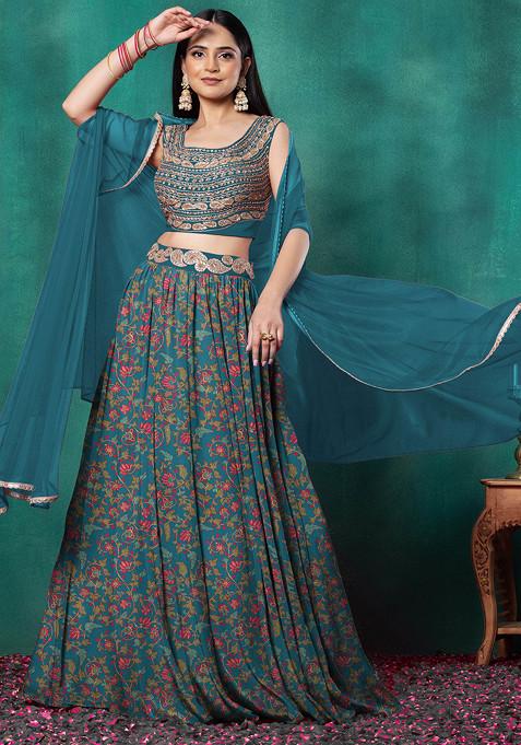 Blue Lehenga Set With Dori Hand Embroidered Blouse And Dupatta