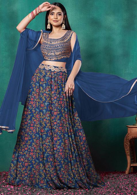 Blue Lehenga Set With Paisley Dori Hand Embroidered Blouse And Dupatta