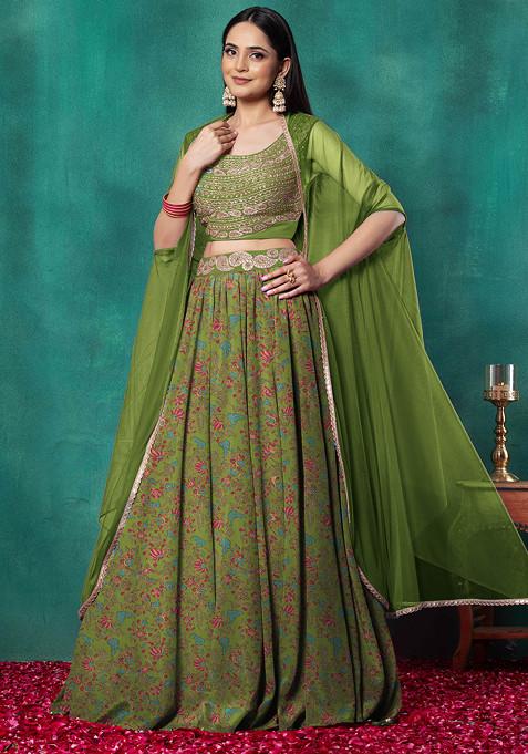 Green Lehenga Set With Dori Hand Embroidered Blouse And Dupatta