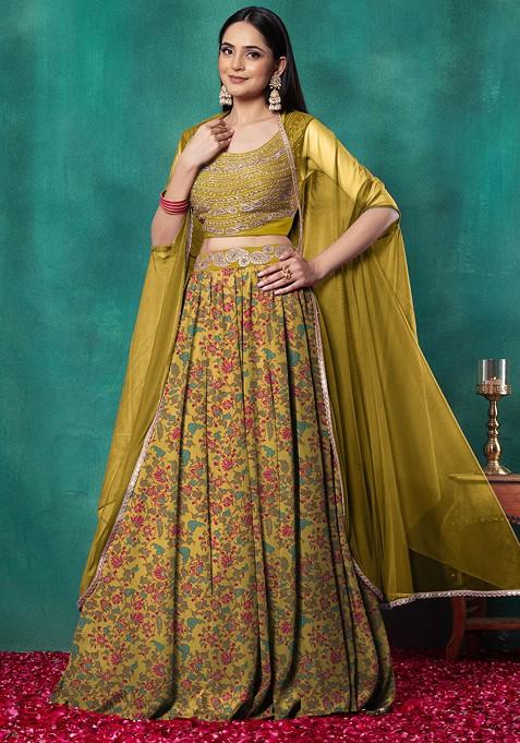 Yellow Lehenga Set With Paisley Dori Hand Embroidered Blouse And Dupatta