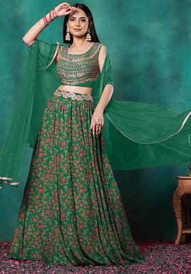 Green Lehenga Set With Paisley Dori Hand Embroidered Blouse And Dupatta