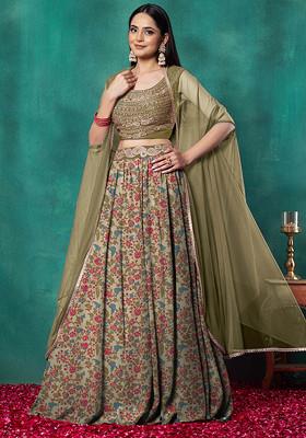 Beige Lehenga Set With Paisley Dori Hand Embroidered Blouse And Dupatta