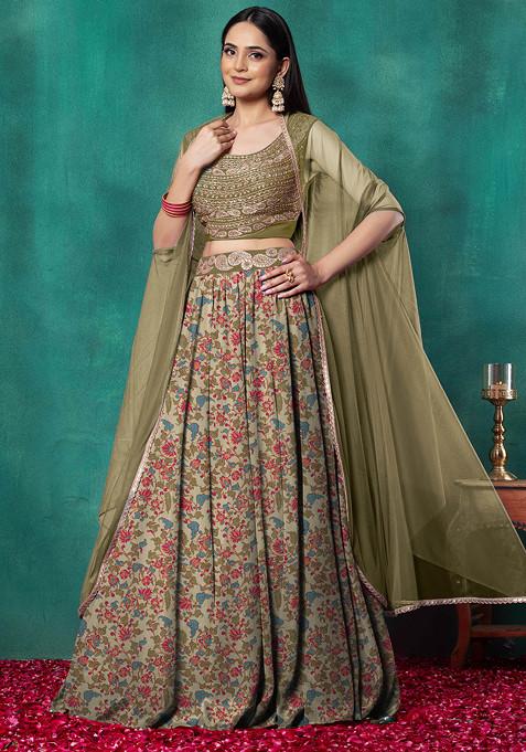 Beige Lehenga Set With Paisley Dori Hand Embroidered Blouse And Dupatta