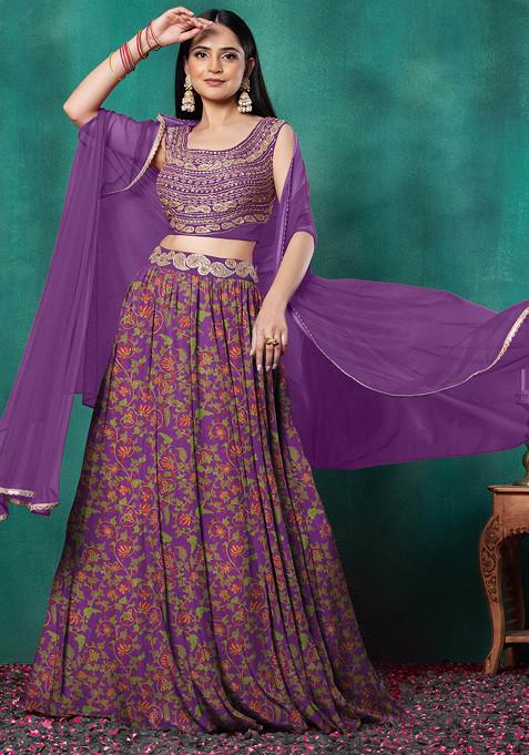 Purple Lehenga Set With Paisley Dori Hand Embroidered Blouse And Dupatta