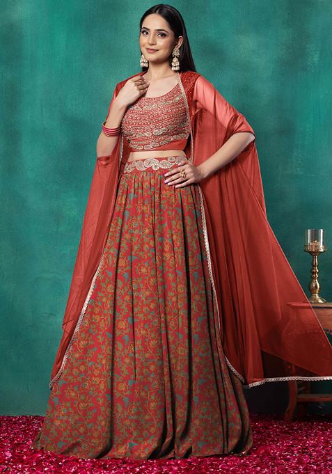 Red Lehenga Set With Paisley Dori Hand Embroidered Blouse And Dupatta