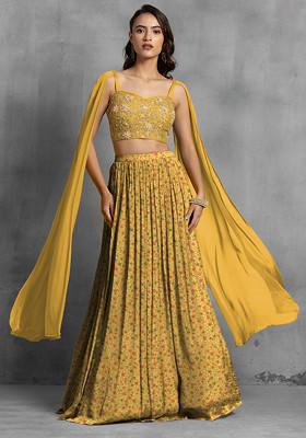 Yellow Lehenga Set With Floral Sequin Hand Embroidered Blouse