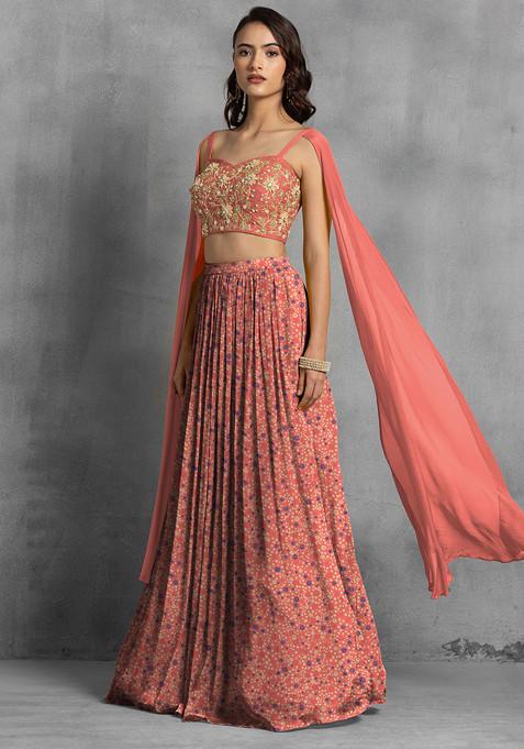 Pink Lehenga Set With Sequin Hand Embroidered Blouse